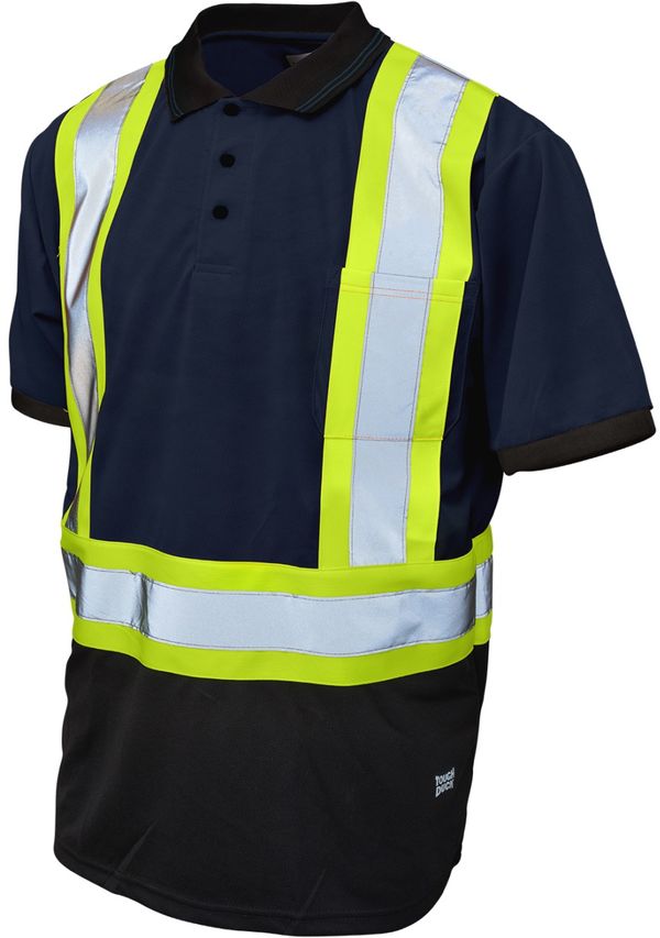 Am image of a Custom Tough Duck Mesh Safety Polo Shirt in Navy!