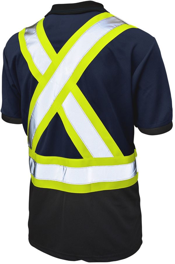 Am image of a Custom Tough Duck Mesh Safety Polo Shirt in Navy!