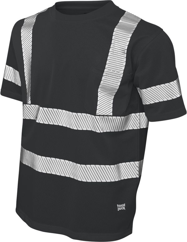 Am image of a Custom Tough Duck Mesh Safety Tee with Segmented Stripes in Black!