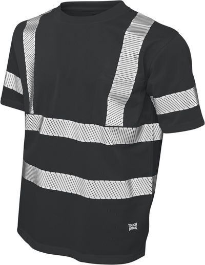 Am image of a Custom Tough Duck Mesh Safety Tee with Segmented Stripes in Black!
