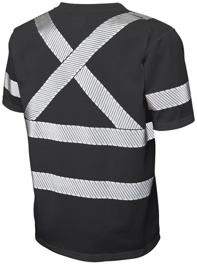 Am image of a Custom Tough Duck Mesh Safety Tee with Segmented Stripes in Black!