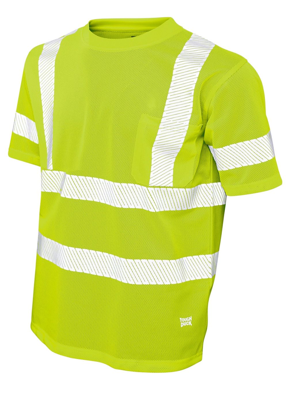 Tough Duck Mesh Safety Tee with Segmented Stripes in Fluorescent Green