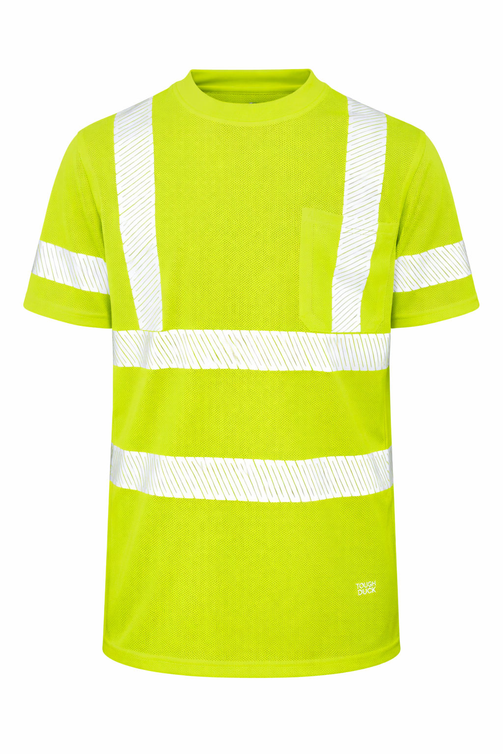 Tough Duck Mesh Safety Tee with Segmented Stripes in Fluorescent Green