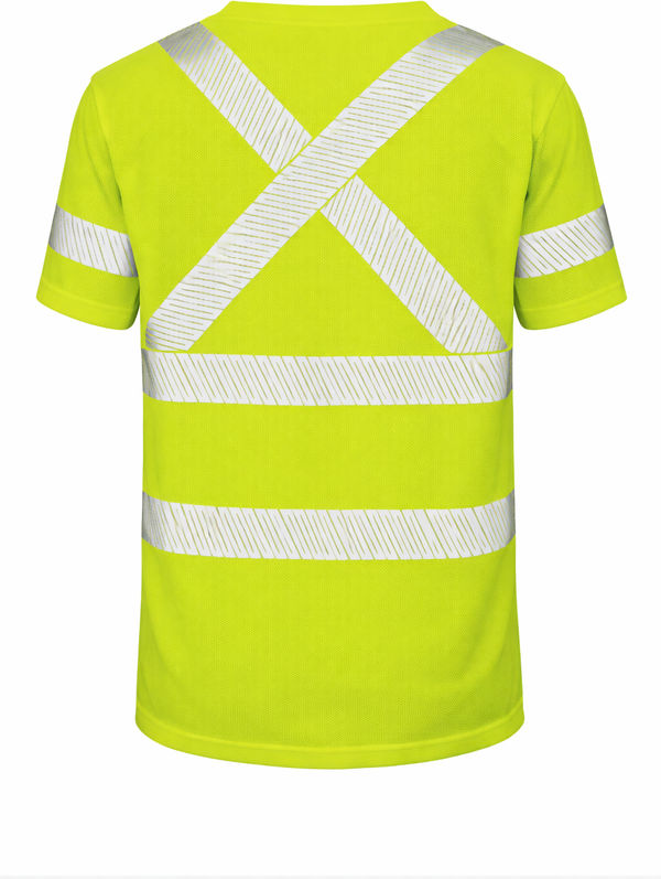 An image of a Custom Tough Duck Mesh Safety Tee with Segmented Stripes in Fluorescent Green!
