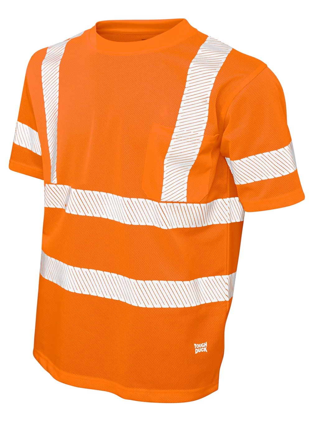 Tough Duck Mesh Safety Tee with Segmented Stripes in Fluorescent Orange