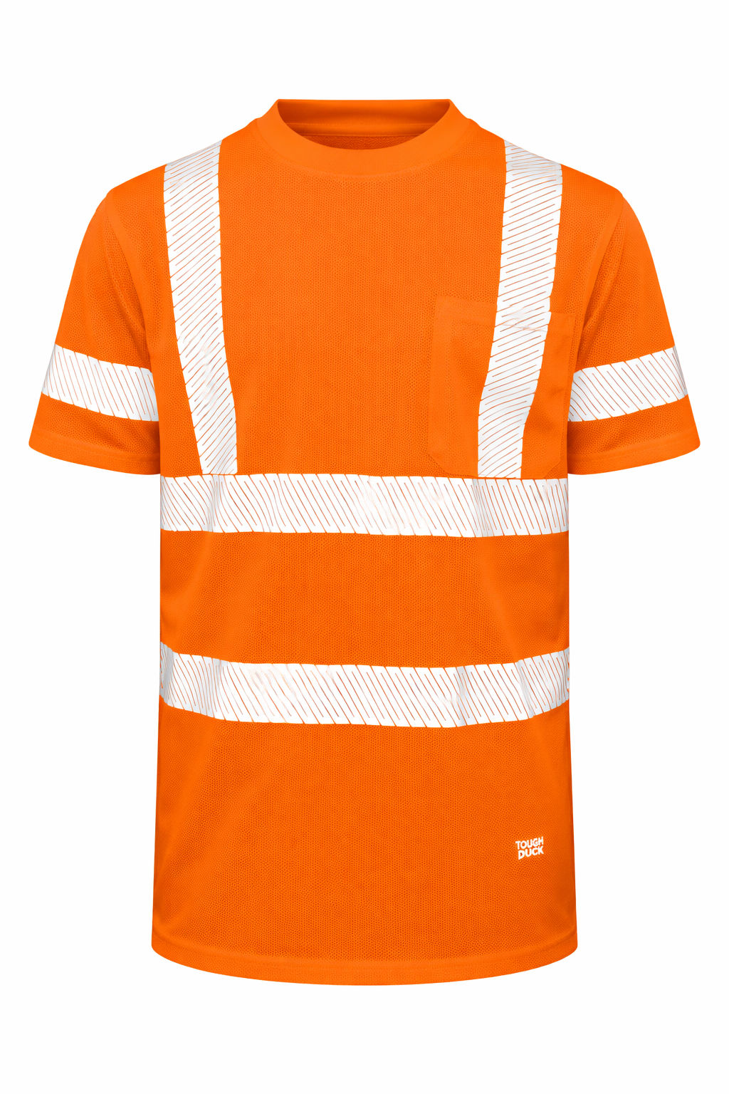 Tough Duck Mesh Safety Tee with Segmented Stripes in Fluorescent Orange