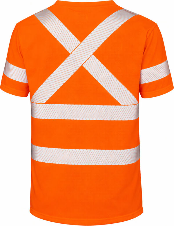 An image of a Custom Tough Duck Mesh Safety Tee with Segmented Stripes in Fluorescent Orange!