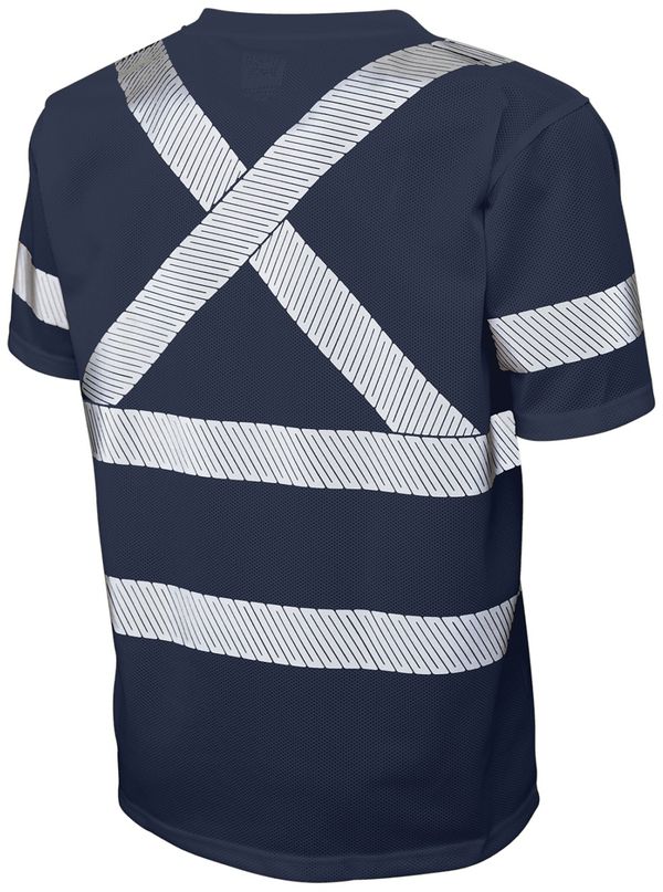 Am image of a Custom Tough Duck Mesh Safety Tee with Segmented Stripes in Navy!