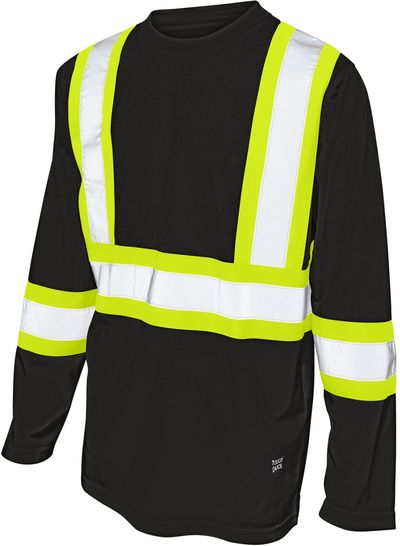 Am image of a Custom Tough Duck Micro Mesh Long Sleeve Safety TShirt in Black!