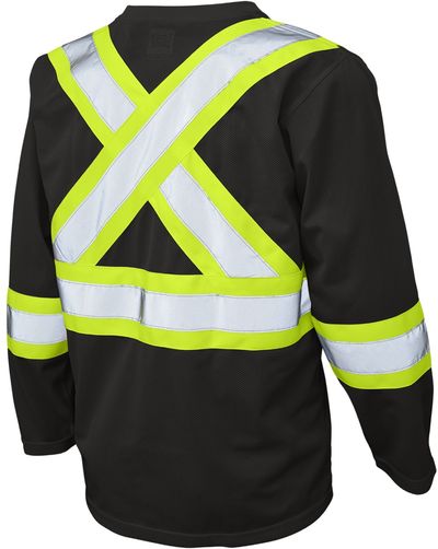 Am image of a Custom Tough Duck Micro Mesh Long Sleeve Safety TShirt in Black!