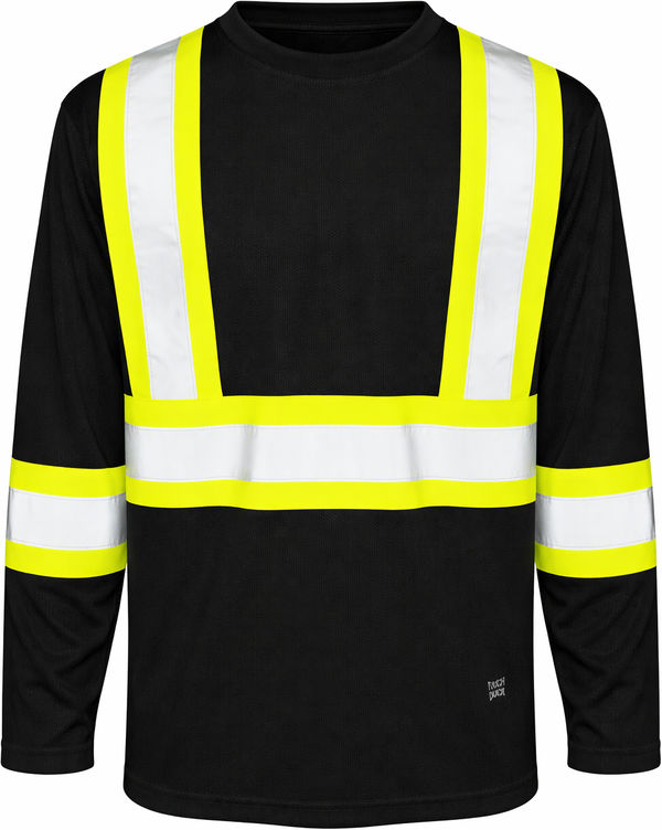 An image of a Custom Tough Duck Micro Mesh Long Sleeve Safety TShirt in Black!