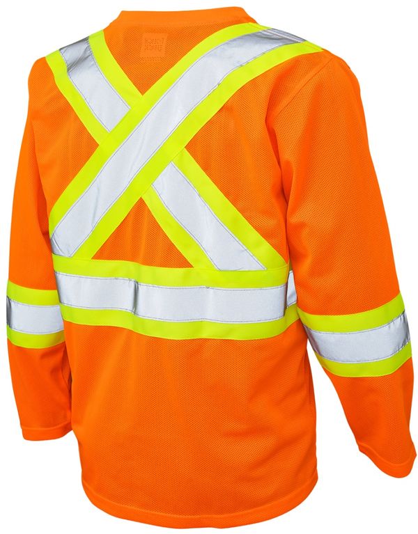 Am image of a Custom Tough Duck Micro Mesh Long Sleeve Safety TShirt in Fluorescent Orange!