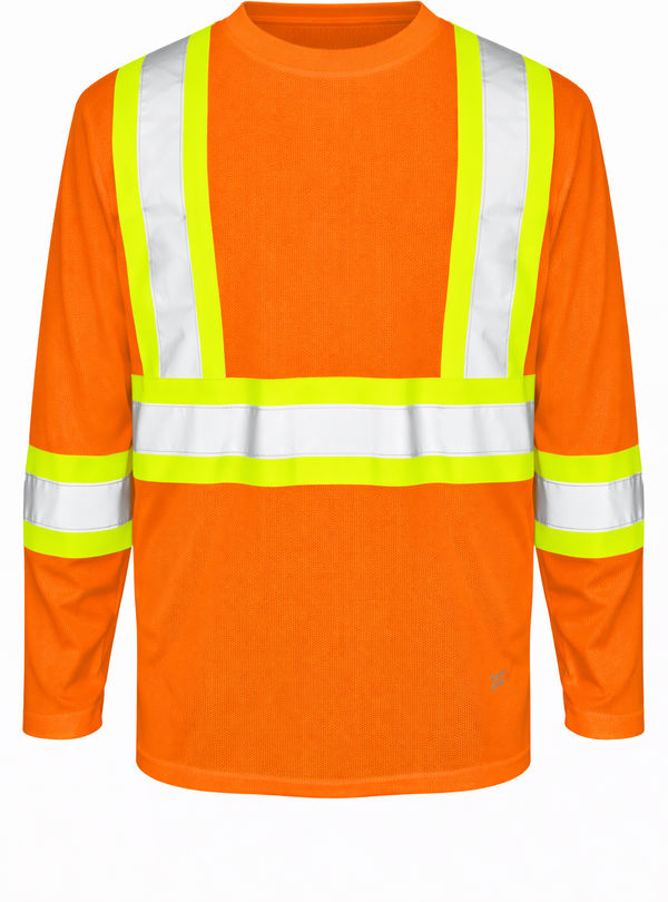 An image of a Custom Tough Duck Micro Mesh Long Sleeve Safety TShirt in Fluorescent Orange!