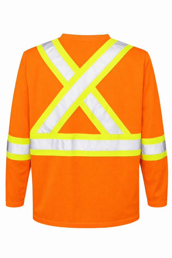 An image of a Custom Tough Duck Micro Mesh Long Sleeve Safety TShirt in Fluorescent Orange!