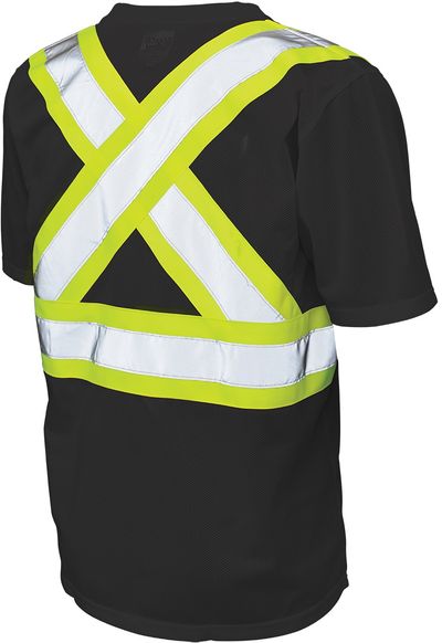 Am image of a Custom Tough Duck Micro Mesh Safety Tee with Pocket in Black!