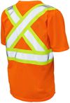 Am image of a Custom Tough Duck Micro Mesh Safety Tee with Pocket in Fluorescent Orange!