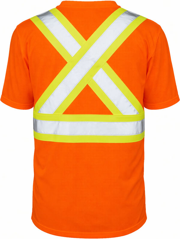 An image of a Custom Tough Duck Micro Mesh Safety Tee with Pocket in Fluorescent Orange!