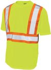 Am image of a Custom Tough Duck Micro Mesh Safety Tee with Pocket in Fluorescent Yellow/Green!
