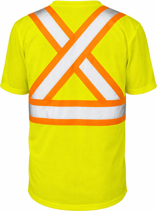 An image of a Custom Tough Duck Micro Mesh Safety Tee with Pocket in Fluorescent Yellow/Green!