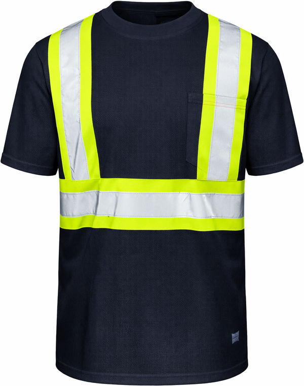 An image of a Custom Tough Duck Micro Mesh Safety Tee with Pocket in Navy!