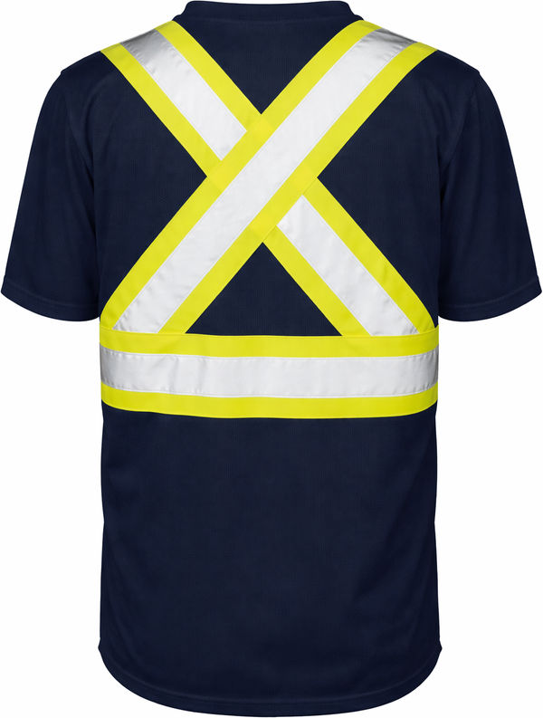 An image of a Custom Tough Duck Micro Mesh Safety Tee with Pocket in Navy!