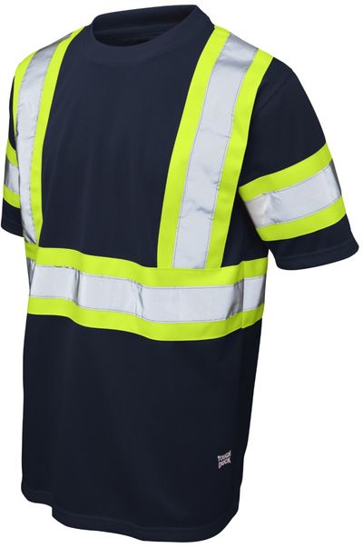 Am image of a Custom Tough Duck Micro Mesh Safety TShirt in Black!