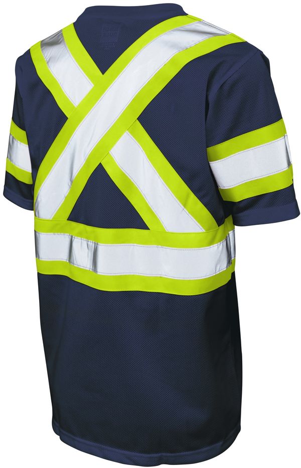 Am image of a Custom Tough Duck Micro Mesh Safety TShirt in Navy!