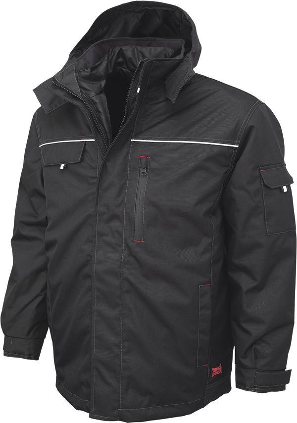 Am image of a Custom Tough Duck PolyOxford 3 in 1 Parka in Black!