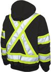 Am image of a Custom Tough Duck PolyOxford 3 in 1 Safety Bomber in Black!