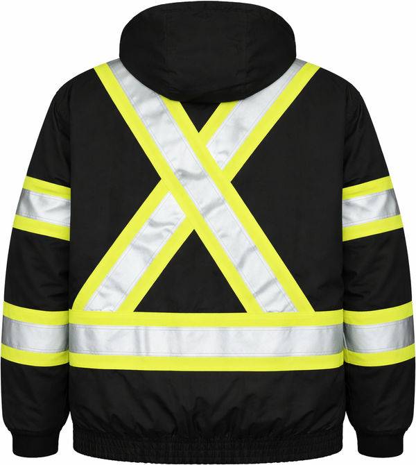 An image of a Custom Tough Duck PolyOxford 3 in 1 Safety Bomber in Black!