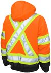Am image of a Custom Tough Duck PolyOxford 3 in 1 Safety Bomber in Fluorescent Orange!