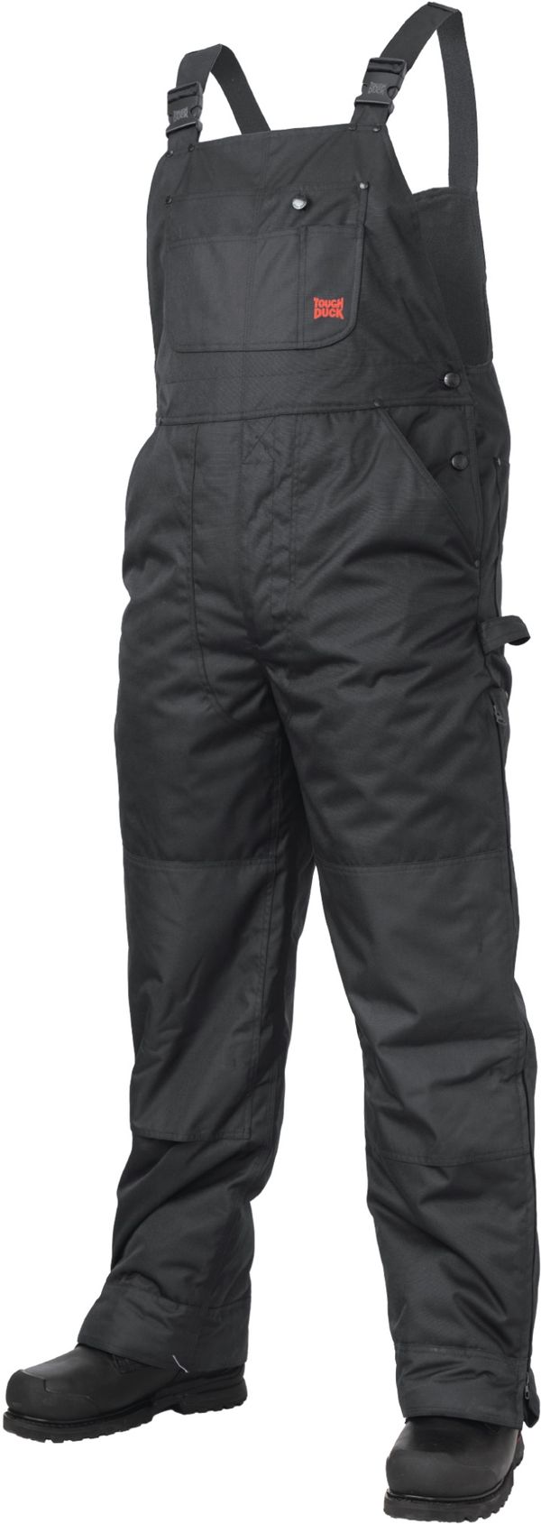 Am image of a Custom Tough Duck PolyOxford Insulated Bib Overall in Black!
