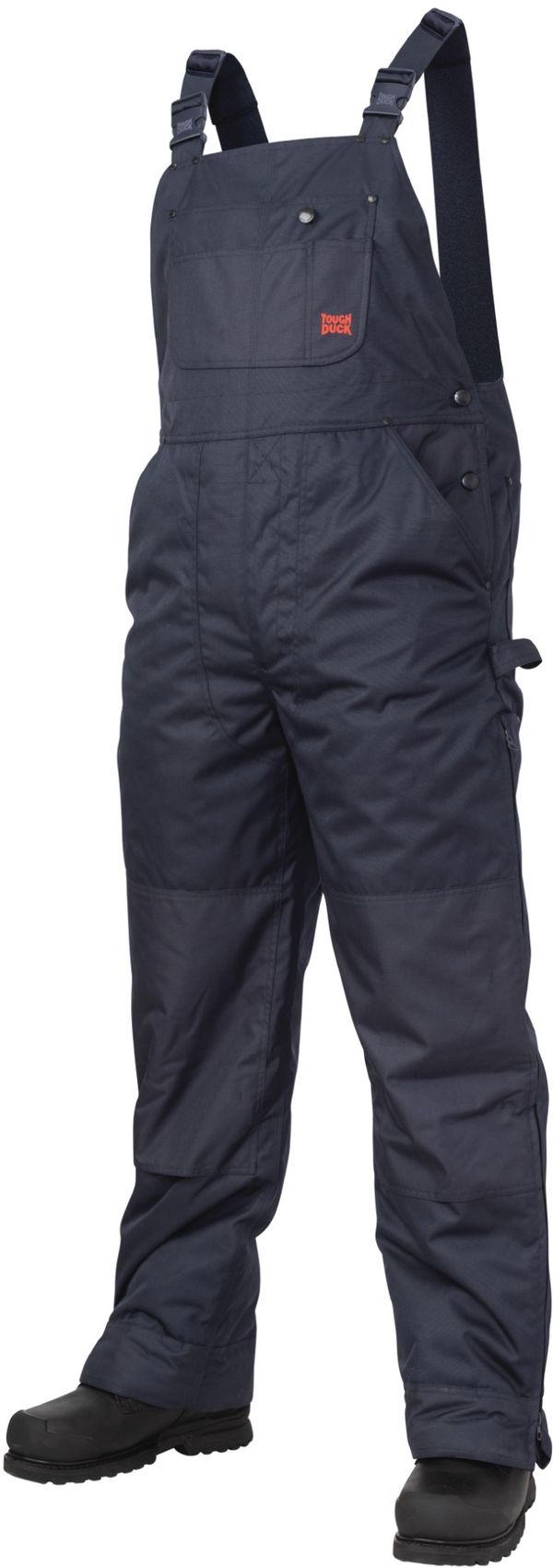 Am image of a Custom Tough Duck PolyOxford Insulated Bib Overall in Navy!