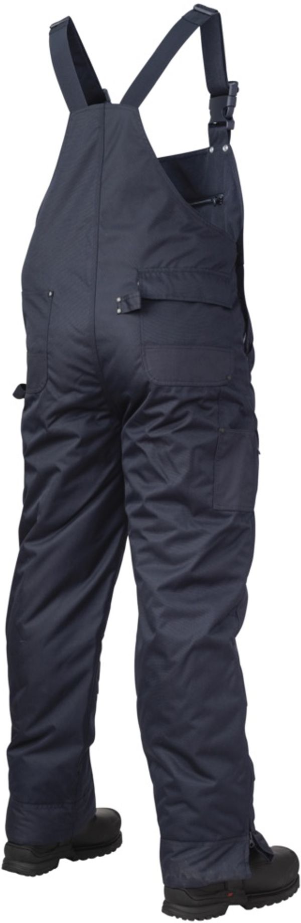 Am image of a Custom Tough Duck PolyOxford Insulated Bib Overall in Navy!