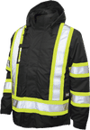 Am image of a Custom Tough Duck PolyOxford Insulated Safety 5 in 1 Jacket in Black!