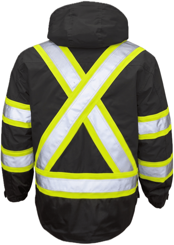 An image of a Custom Tough Duck PolyOxford Insulated Safety 5 in 1 Jacket in Black!