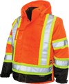 Am image of a Custom Tough Duck PolyOxford Insulated Safety 5 in 1 Jacket in Fluorescent Orange!