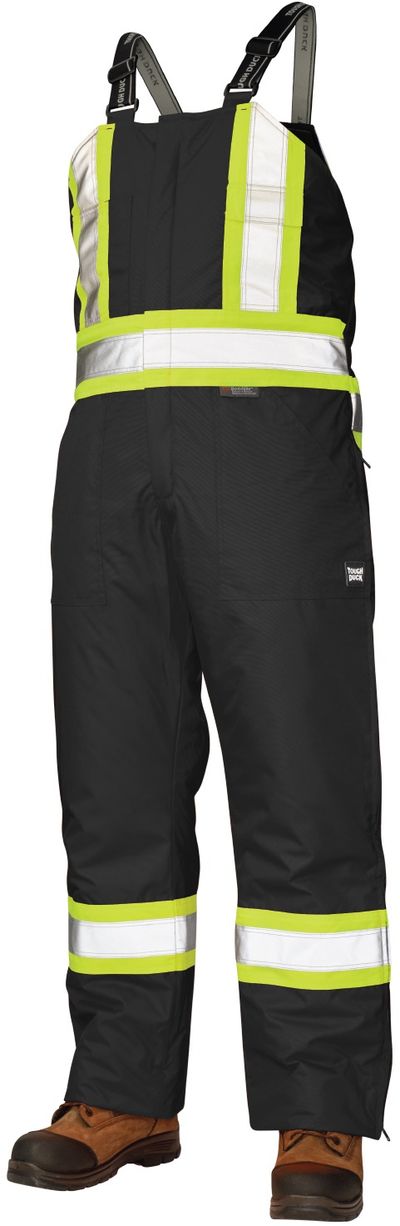 Am image of a Custom Tough Duck PolyOxford Insulated Safety Bib Overall in Black!