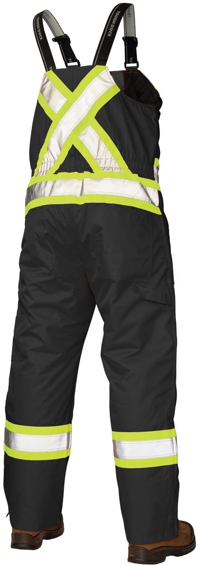 Am image of a Custom Tough Duck PolyOxford Insulated Safety Bib Overall in Black!