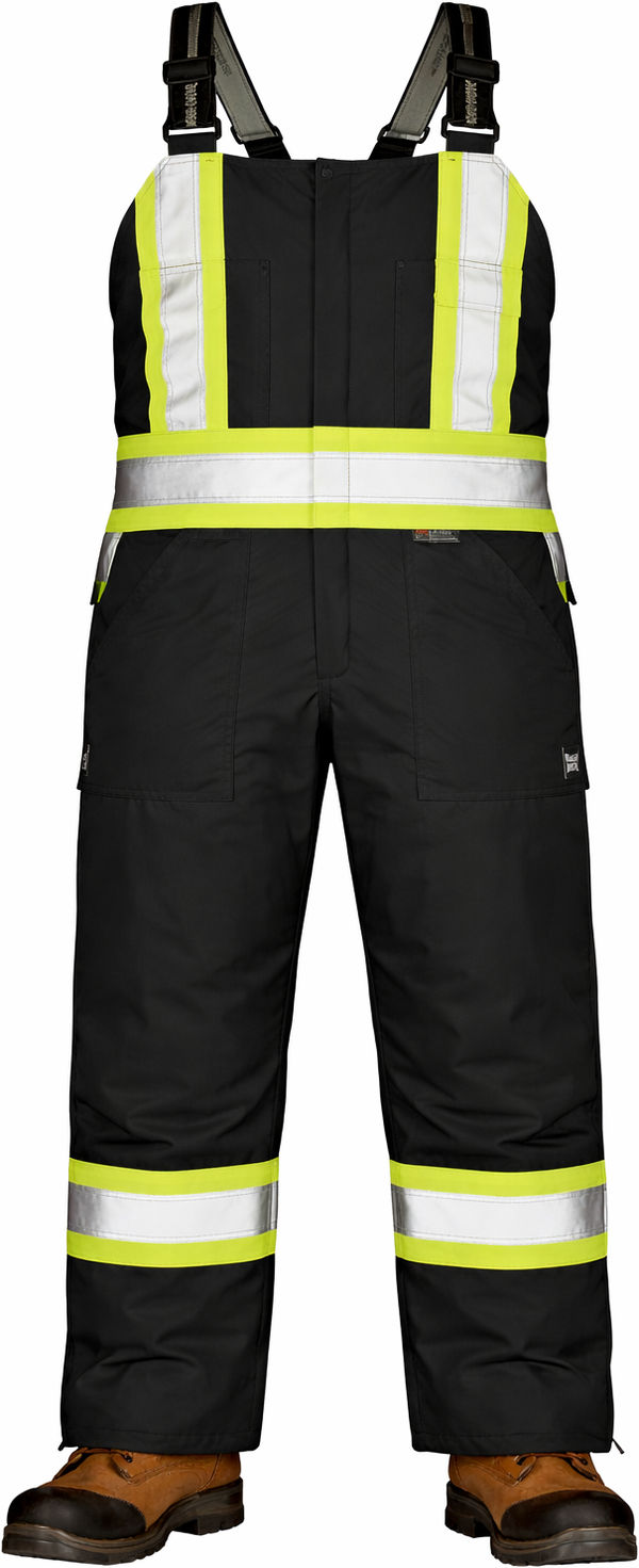 An image of a Custom Tough Duck PolyOxford Insulated Safety Bib Overall in Black!