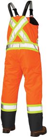Am image of a Custom Tough Duck PolyOxford Insulated Safety Bib Overall in Fluorescent Orange!
