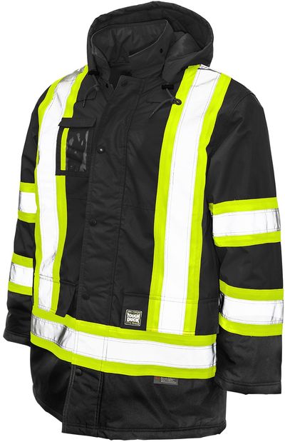 Am image of a Custom Tough Duck PolyOxford Insulated Safety Parka in Black!