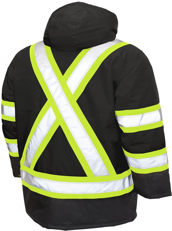 Am image of a Custom Tough Duck PolyOxford Insulated Safety Parka in Black!