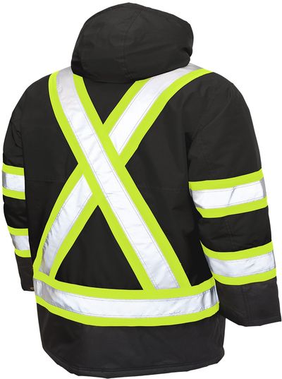 Am image of a Custom Tough Duck PolyOxford Insulated Safety Parka in Black!