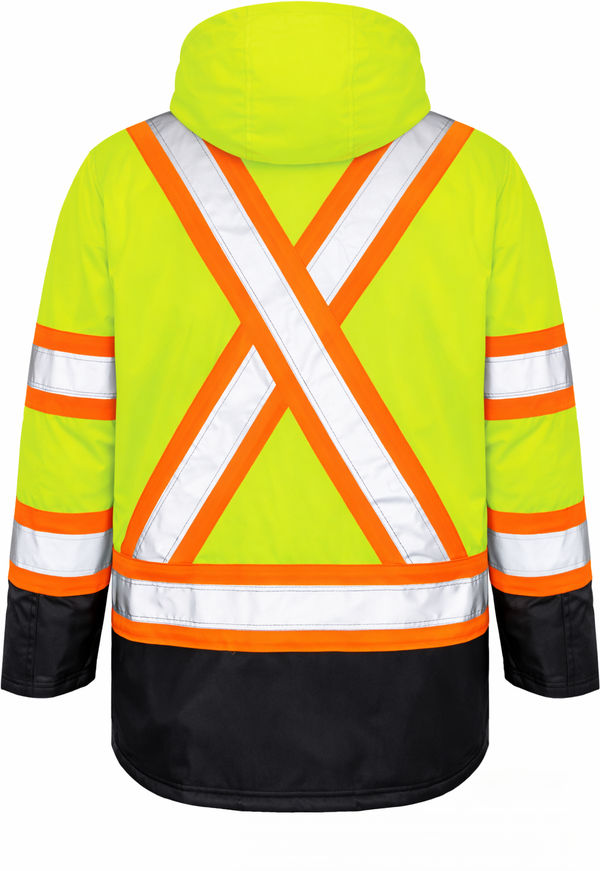 An image of a Custom Tough Duck PolyOxford Insulated Safety Parka in Fluorescent Green!