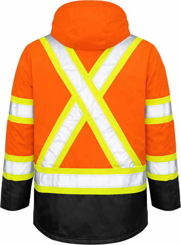 An image of a Custom Tough Duck PolyOxford Insulated Safety Parka in Fluorescent Orange!