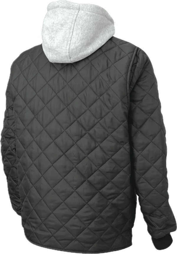Am image of a Custom Tough Duck Quilted Hooded Freezer Jacket in Black!