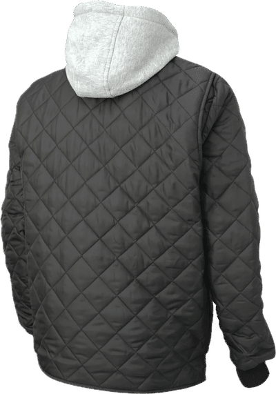 Am image of a Custom Tough Duck Quilted Hooded Freezer Jacket in Black!