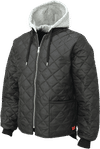 Am image of a Custom Tough Duck Quilted Hooded Freezer Jacket in Black!