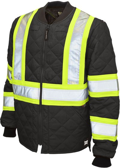 Am image of a Custom Tough Duck Quilted Safety Jacket in Black!